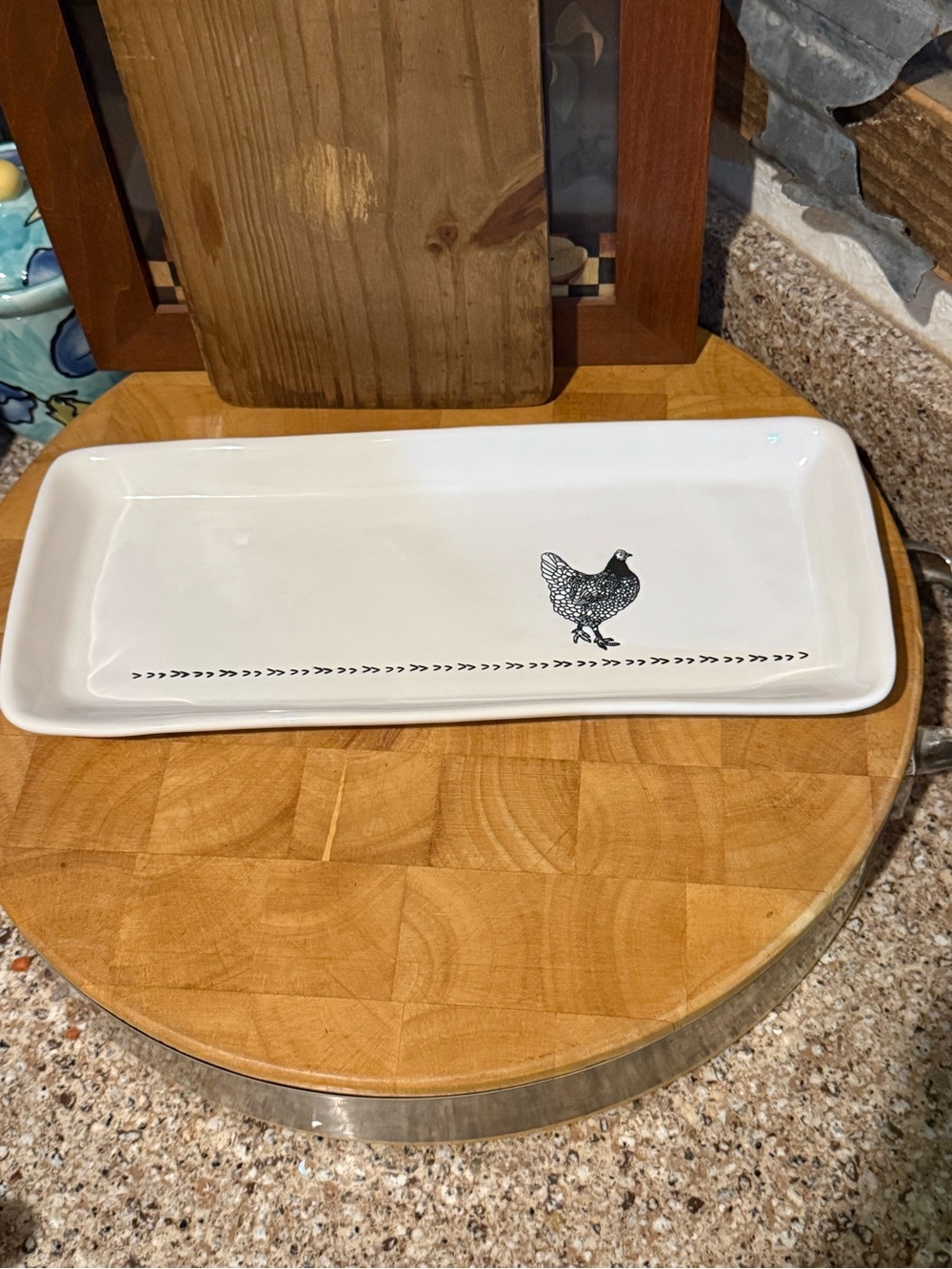 Pier 1 Chicken Stoneware Serving Tray